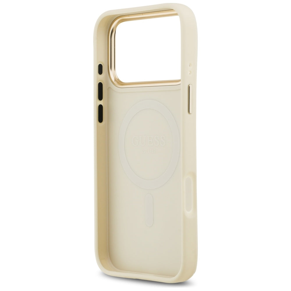 Funda MagSafe para Apple iPhone 17 Pro Max, Guess, Grained Strass Logo, Beige
