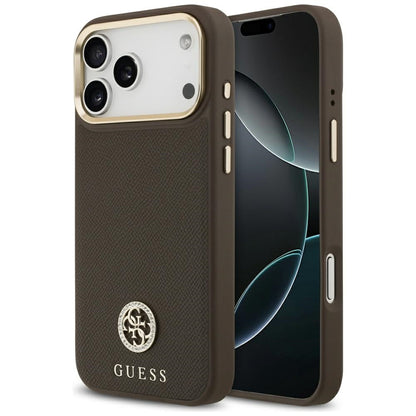Funda MagSafe para Apple iPhone 17 Pro Max, Guess, Grained Strass Logo, Marrón