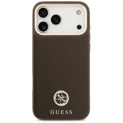 Funda MagSafe para Apple iPhone 17 Pro Max, Guess, Grained Strass Logo, Marrón