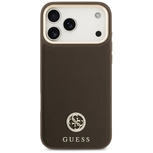 Funda MagSafe para Apple iPhone 17 Pro Max, Guess, Grained Strass Logo, Marrón