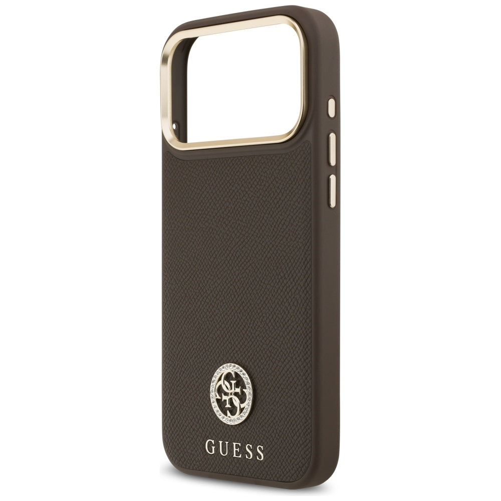 Funda MagSafe para Apple iPhone 17 Pro Max, Guess, Grained Strass Logo, Marrón