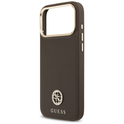 Funda MagSafe para Apple iPhone 17 Pro Max, Guess, Grained Strass Logo, Marrón