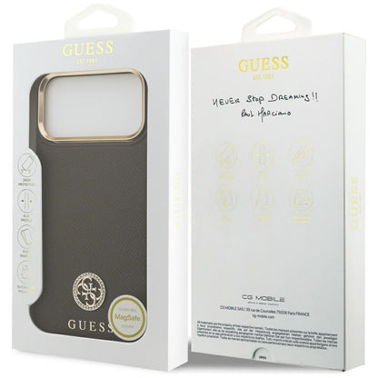 Funda MagSafe para Apple iPhone 17 Pro Max, Guess, Grained Strass Logo, Marrón