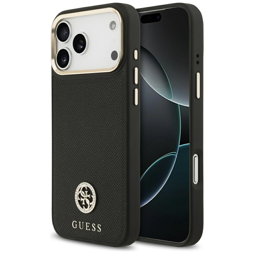 Funda MagSafe para Apple iPhone 17 Pro Max, Guess, Grained Strass Logo, Negra