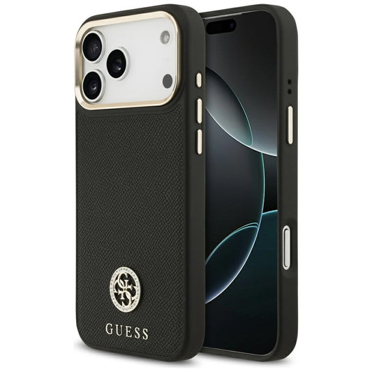 Funda MagSafe para Apple iPhone 17 Pro Max, Guess, Grained Strass Logo, Negra