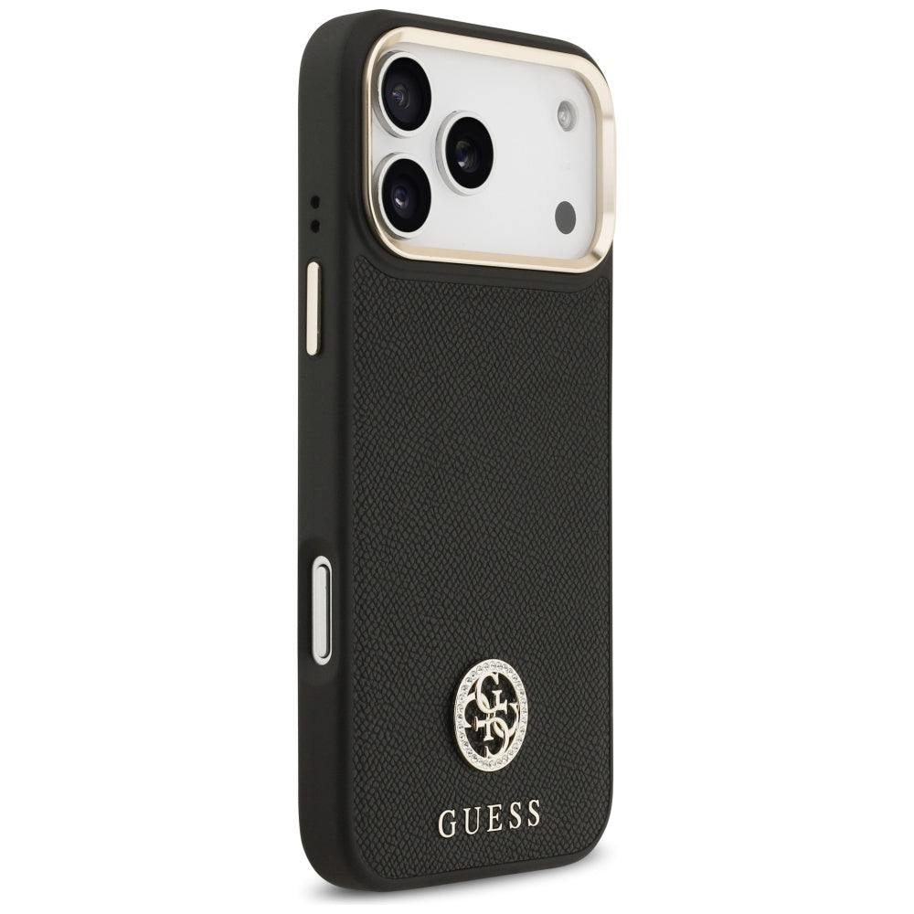 Funda MagSafe para Apple iPhone 17 Pro Max, Guess, Grained Strass Logo, Negra