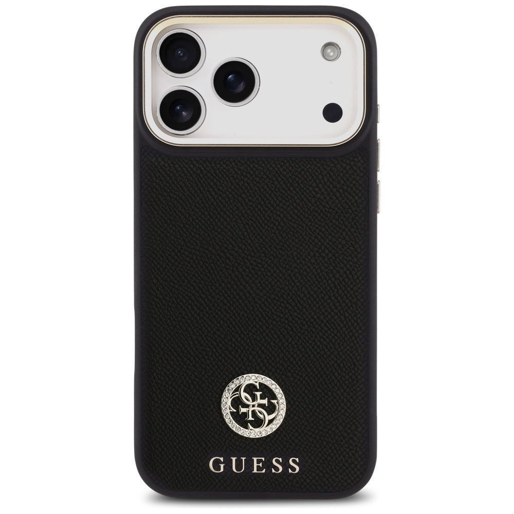Funda MagSafe para Apple iPhone 17 Pro Max, Guess, Grained Strass Logo, Negra
