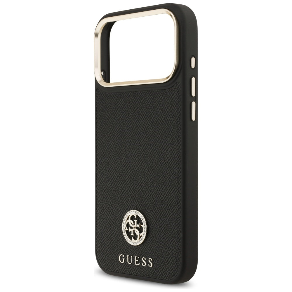 Funda MagSafe para Apple iPhone 17 Pro Max, Guess, Grained Strass Logo, Negra