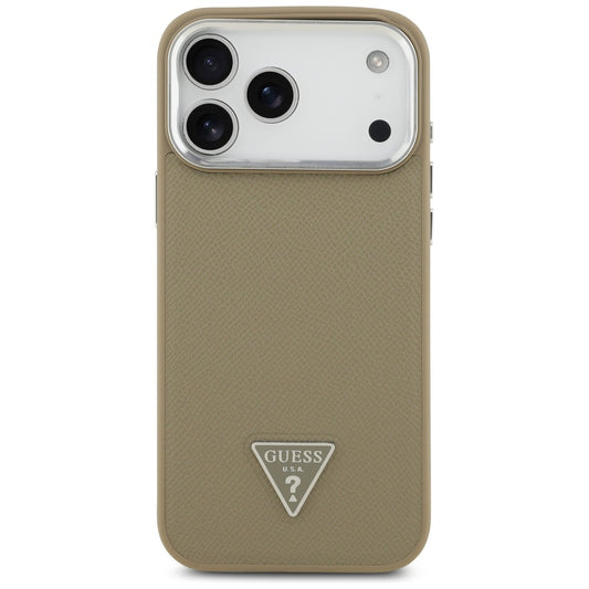 Funda MagSafe para Apple iPhone 17 Pro Max, Guess, Logo Triángulo Granulado, Marrón