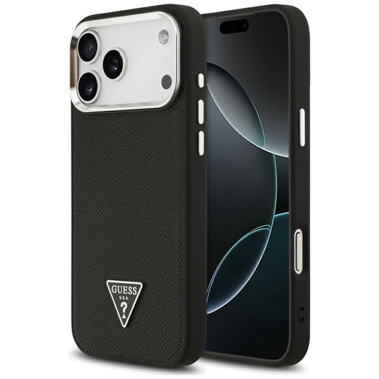 Funda MagSafe para Apple iPhone 17 Pro Max, Guess, Logo Triángulo Granulado, Negra
