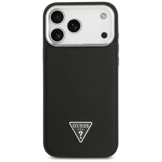 Funda MagSafe para Apple iPhone 17 Pro Max, Guess, Logo Triángulo Granulado, Negra