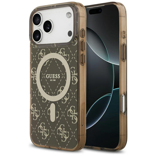 Funda MagSafe para Apple iPhone 17 Pro Max, Guess, IML 4G Background, Marrón