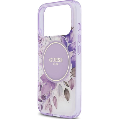 Funda MagSafe para Apple iPhone 17 Pro Max, Guess, IML Flower & Tonal Circle, Morado