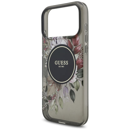 Funda MagSafe para Apple iPhone 17 Pro Max, Guess, IML Flowers with Pearl Strap, Negra