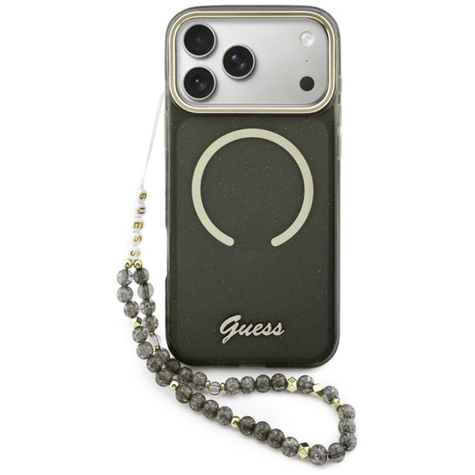 MagSafe Case for Apple iPhone 17 Pro Max, Guess, IML Glitter Script Strap, Black