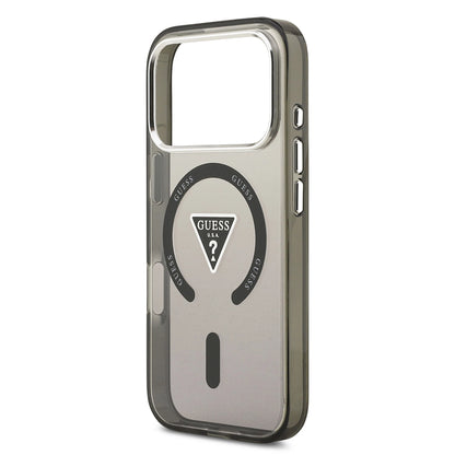 Funda MagSafe para Apple iPhone 17 Pro Max, Guess, IML Gradient Triangle Logo, Negra Plateada