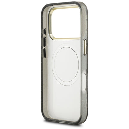 Funda MagSafe para Apple iPhone 17 Pro Max, Guess, IML Metal Glitter Flowers Triangle, Negra