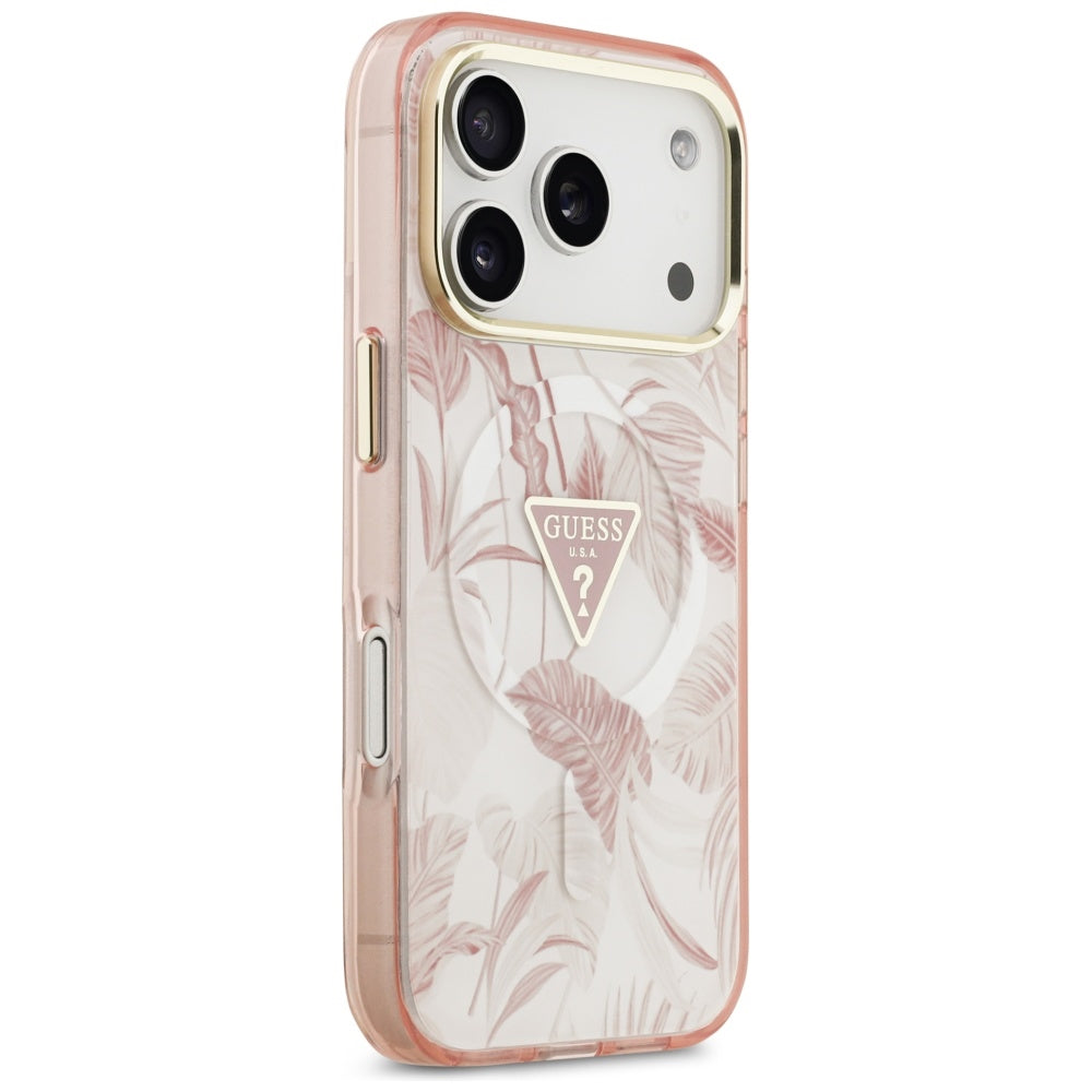 Funda MagSafe para Apple iPhone 17 Pro Max, Guess, Jungle Tonal Triangle, Rosa