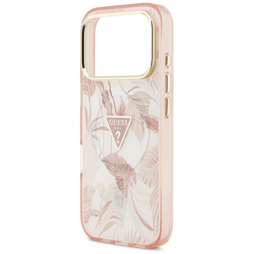 Funda MagSafe para Apple iPhone 17 Pro Max, Guess, Jungle Tonal Triangle, Rosa