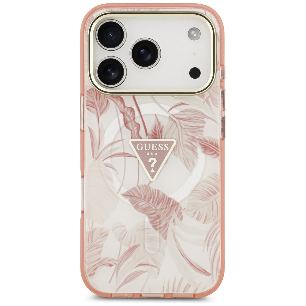 Funda MagSafe para Apple iPhone 17 Pro Max, Guess, Jungle Tonal Triangle, Rosa
