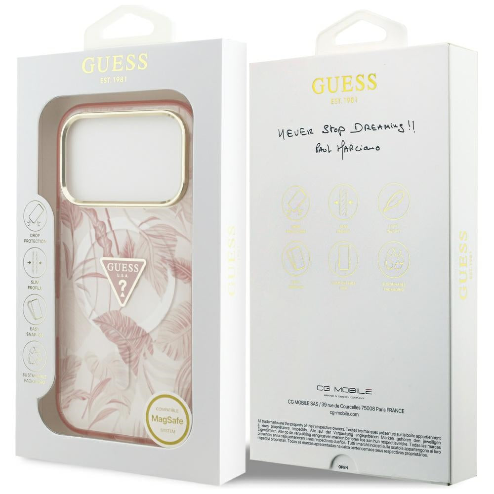 Funda MagSafe para Apple iPhone 17 Pro Max, Guess, Jungle Tonal Triangle, Rosa