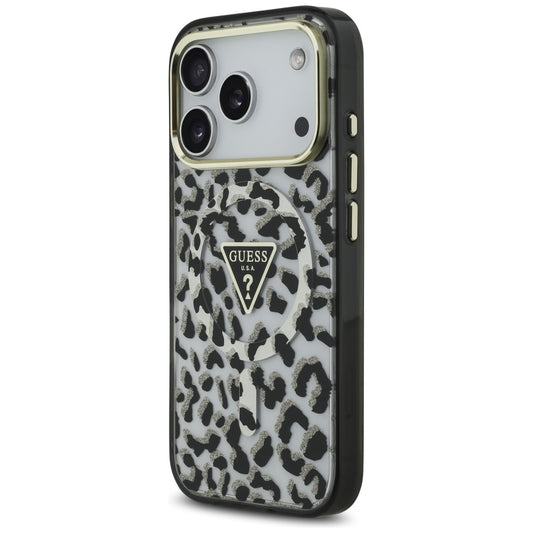 Funda MagSafe para Apple iPhone 17 Pro Max, Guess, Leopard Glitter, Negra