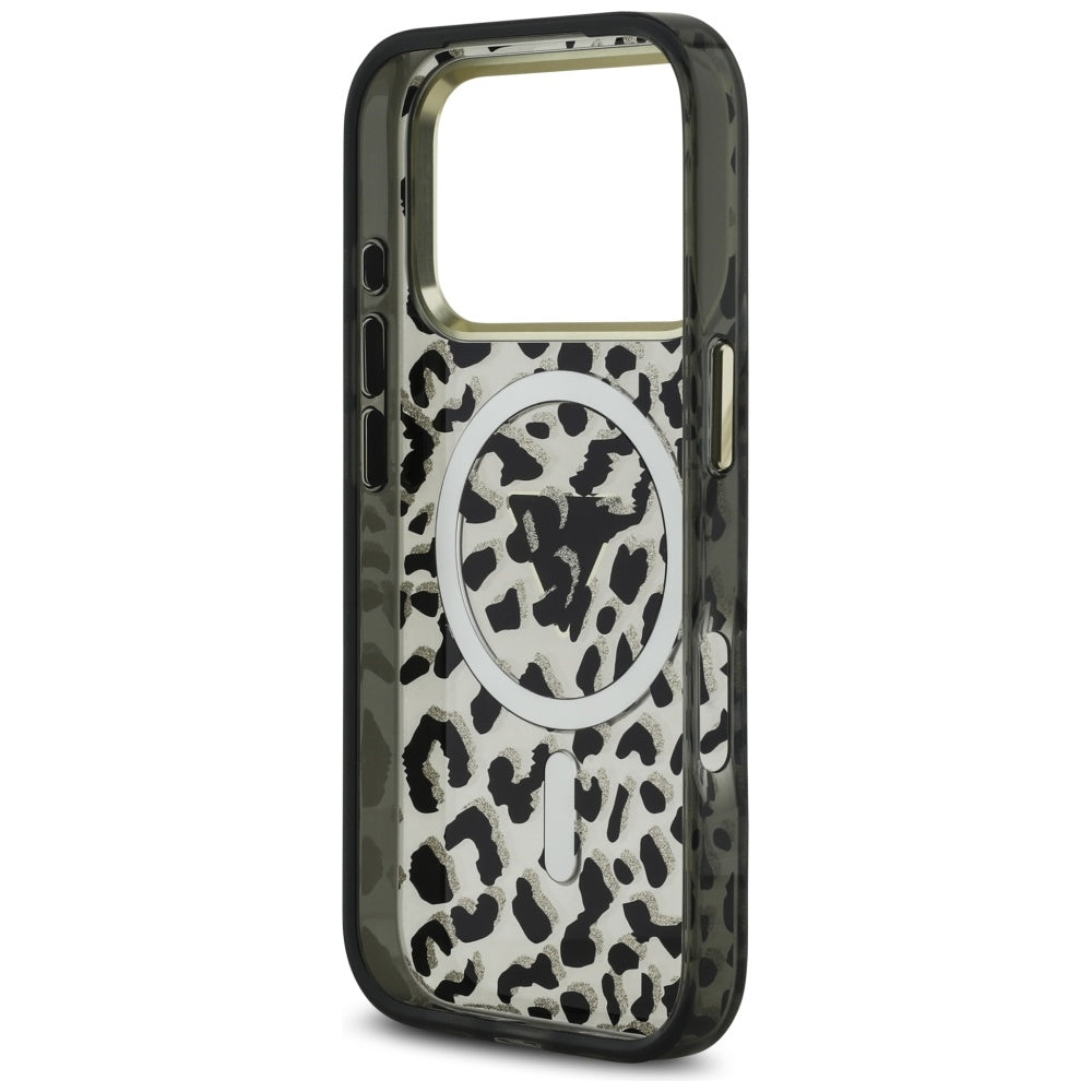 Funda MagSafe para Apple iPhone 17 Pro Max, Guess, Leopard Glitter, Negra