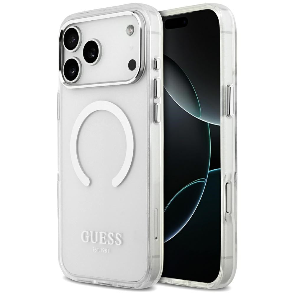 Funda MagSafe para Apple iPhone 17 Pro Max, Guess, Metal Outline, Plateada
