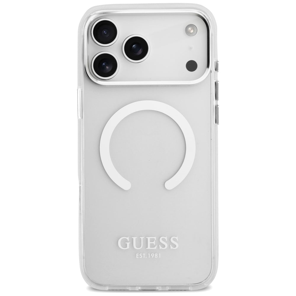 Funda MagSafe para Apple iPhone 17 Pro Max, Guess, Metal Outline, Plateada