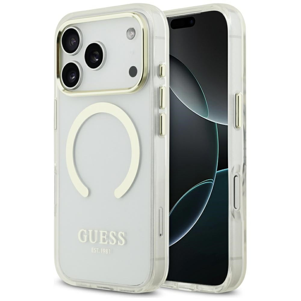 Funda MagSafe para Apple iPhone 17 Pro Max, Guess, Metal Outline, Dorada