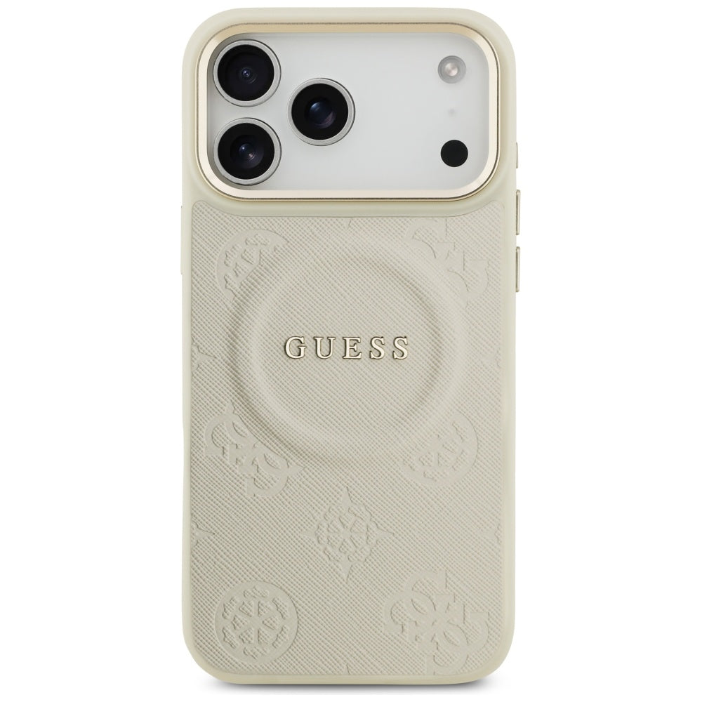 Funda MagSafe para Apple iPhone 17 Pro Max, Guess, Peony Hot Stamp, Beige