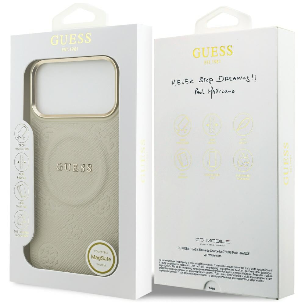 Funda MagSafe para Apple iPhone 17 Pro Max, Guess, Peony Hot Stamp, Beige