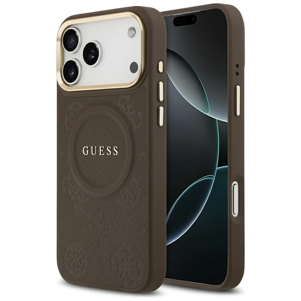 Funda MagSafe para Apple iPhone 17 Pro Max, Guess, Peony Hot Stamp, Marrón