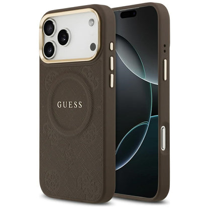 Funda MagSafe para Apple iPhone 17 Pro Max, Guess, Peony Hot Stamp, Marrón