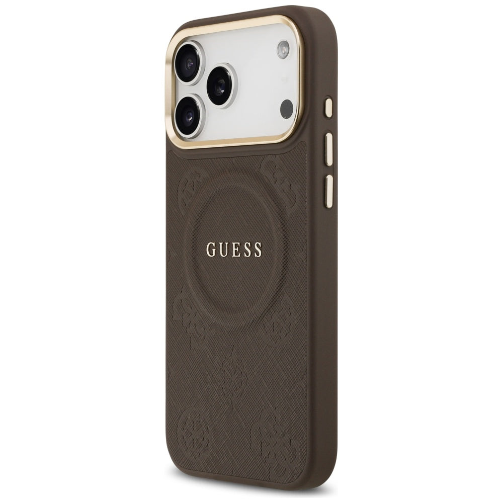 Funda MagSafe para Apple iPhone 17 Pro Max, Guess, Peony Hot Stamp, Marrón