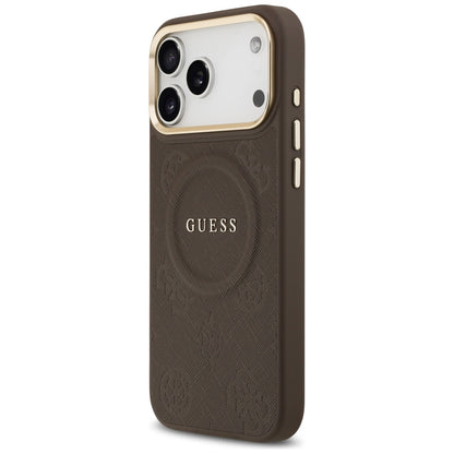 Funda MagSafe para Apple iPhone 17 Pro Max, Guess, Peony Hot Stamp, Marrón
