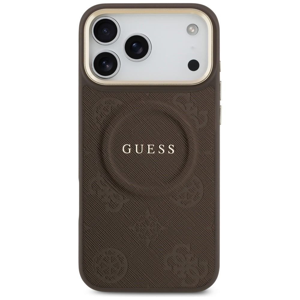 Funda MagSafe para Apple iPhone 17 Pro Max, Guess, Peony Hot Stamp, Marrón
