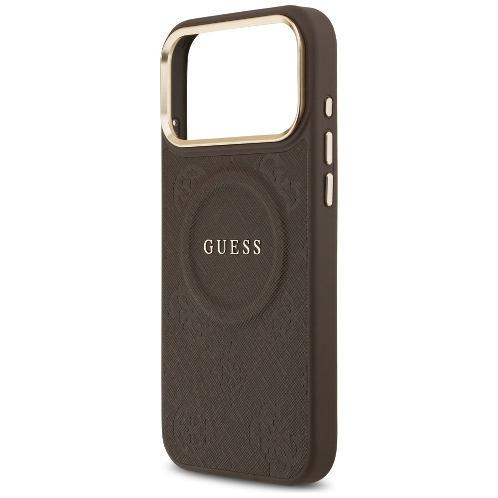 Funda MagSafe para Apple iPhone 17 Pro Max, Guess, Peony Hot Stamp, Marrón