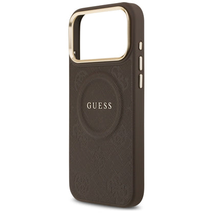 Funda MagSafe para Apple iPhone 17 Pro Max, Guess, Peony Hot Stamp, Marrón