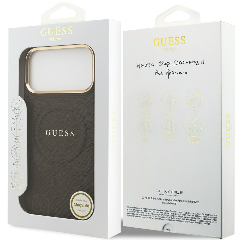 Funda MagSafe para Apple iPhone 17 Pro Max, Guess, Peony Hot Stamp, Marrón