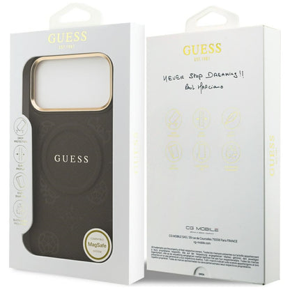 Funda MagSafe para Apple iPhone 17 Pro Max, Guess, Peony Hot Stamp, Marrón