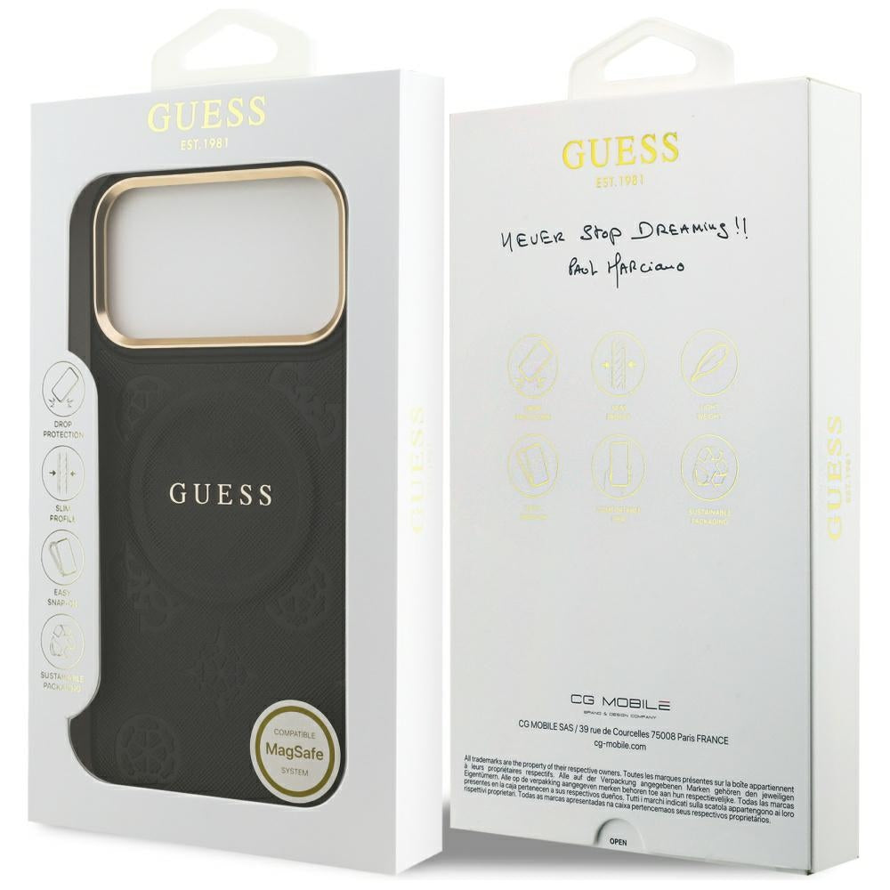 Funda MagSafe para Apple iPhone 17 Pro Max, Guess, Peony Hot Stamp, Negra