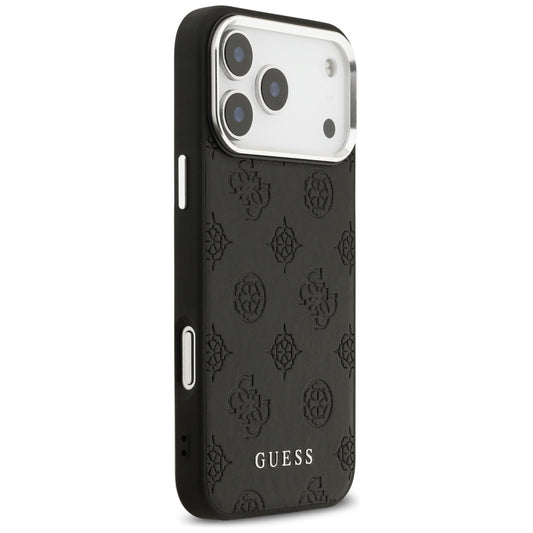 Funda MagSafe para Apple iPhone 17 Pro Max, Guess, Peony Hot Stamp Script, Negra