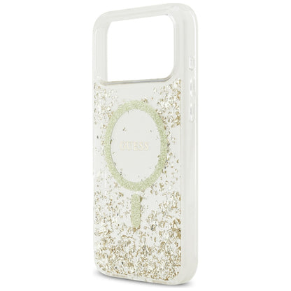 MagSafe Case for Apple iPhone 17 Pro Max, Guess, Resin Bottom Glitter, Gold