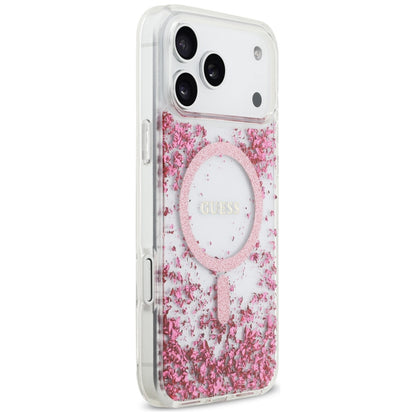 Funda MagSafe para Apple iPhone 17 Pro Max, Guess, Resin Bottom Glitter, Rosa