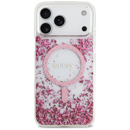Funda MagSafe para Apple iPhone 17 Pro Max, Guess, Resin Bottom Glitter, Rosa
