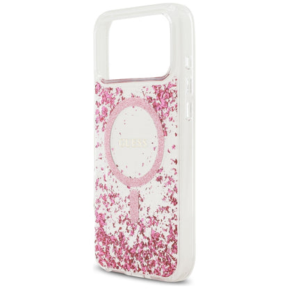 Funda MagSafe para Apple iPhone 17 Pro Max, Guess, Resin Bottom Glitter, Rosa