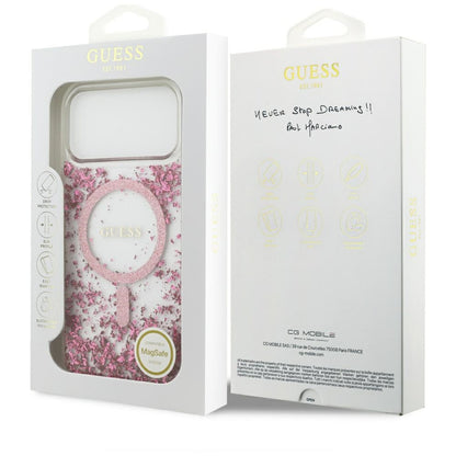 Funda MagSafe para Apple iPhone 17 Pro Max, Guess, Resin Bottom Glitter, Rosa