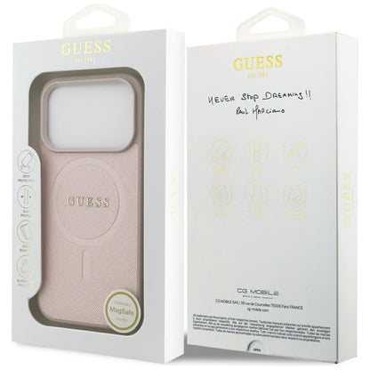 Funda MagSafe para Apple iPhone 17 Pro Max, Guess, Saffiano Classic Logo, Rosa