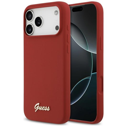 Funda MagSafe para Apple iPhone 17 Pro Max, Guess, Script Metal Logo, Roja